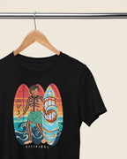 Black Surfin' Siargao Badlit shirt on a wooden hanger