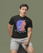 Man wearing a black Philippine Eagle Baybayin shirt, studio portrait