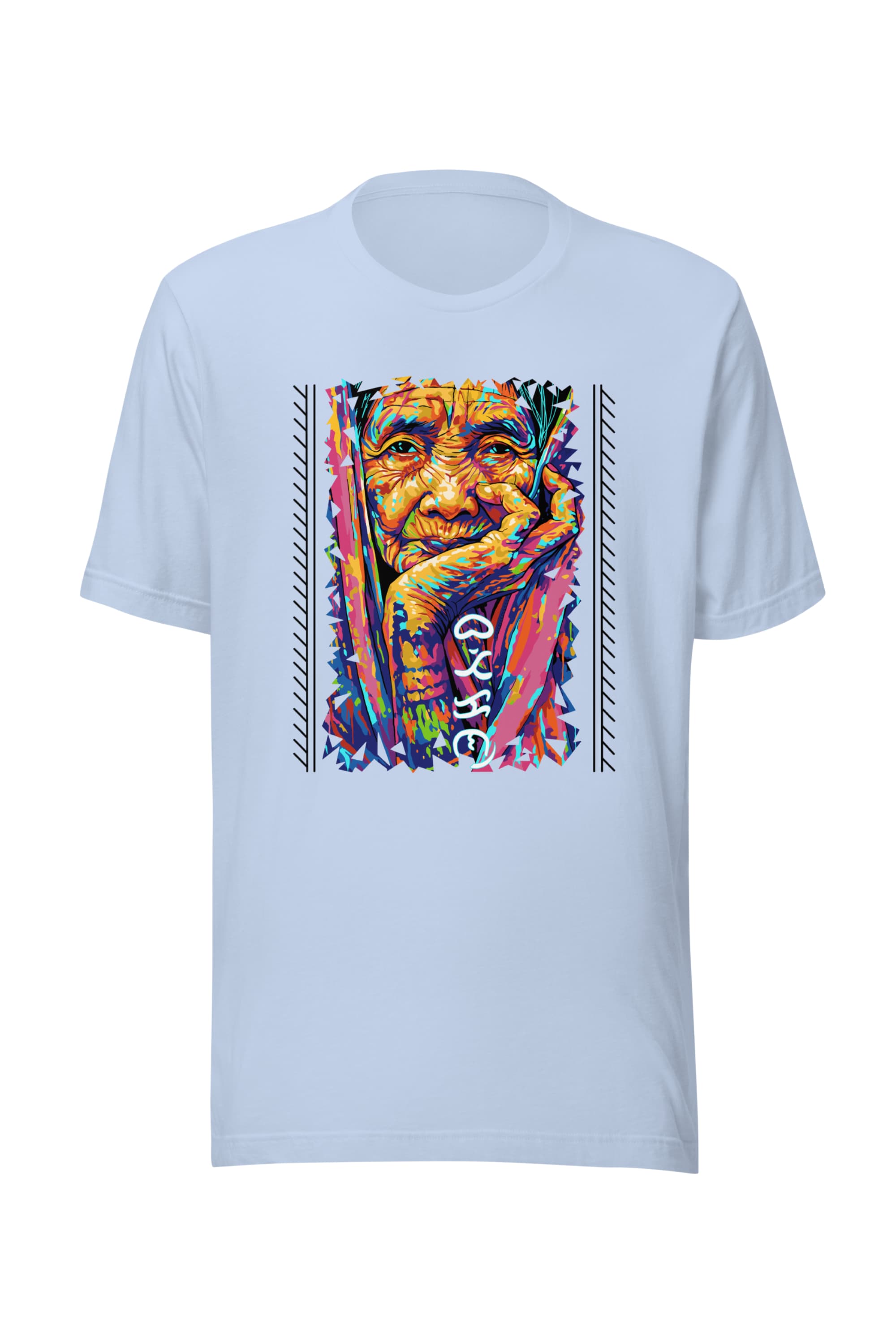 Light blue 100% cotton t-shirt with Apo Whang Od in many colours and Baybayin script