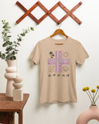 Tan Pilipinas shirt on a wooden hanger, a rustic view of this Baybayin filipino heritage shirt.