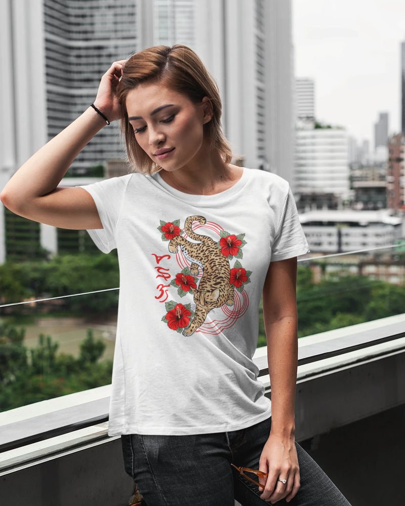 Model on a balcony wearing a Badlit shirt featuring the Visayan leopard cat and cebuano script