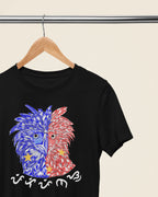 Black Philippine Eagle Pilipinas Baybayin tee on a wooden hanger, front design view