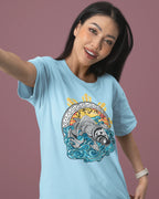 Ocean blue Baybayin koi tee in a selfie shot, a pilipinas shirt with tribal wave art.
