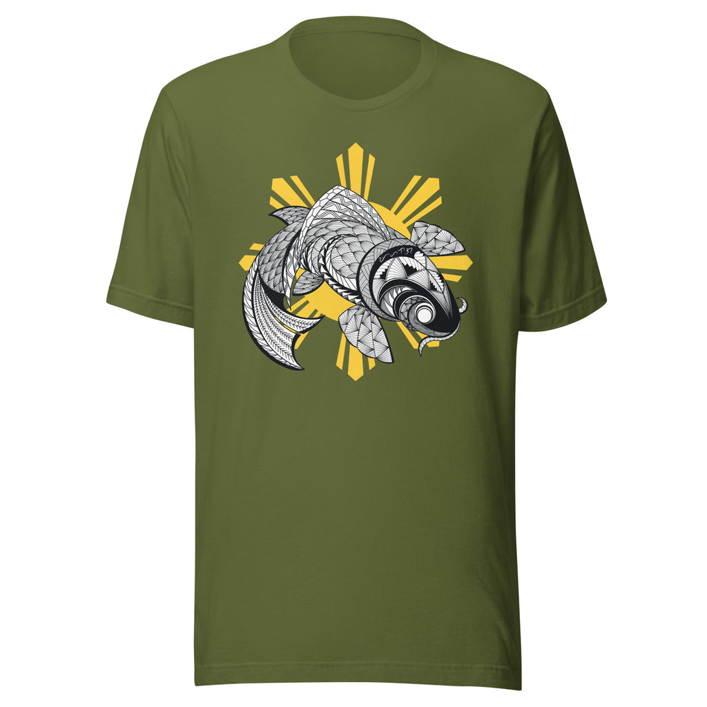 Unisex-T-Shirt mit Stammeskunst-Koi-Fisch und philippinischer Sonne